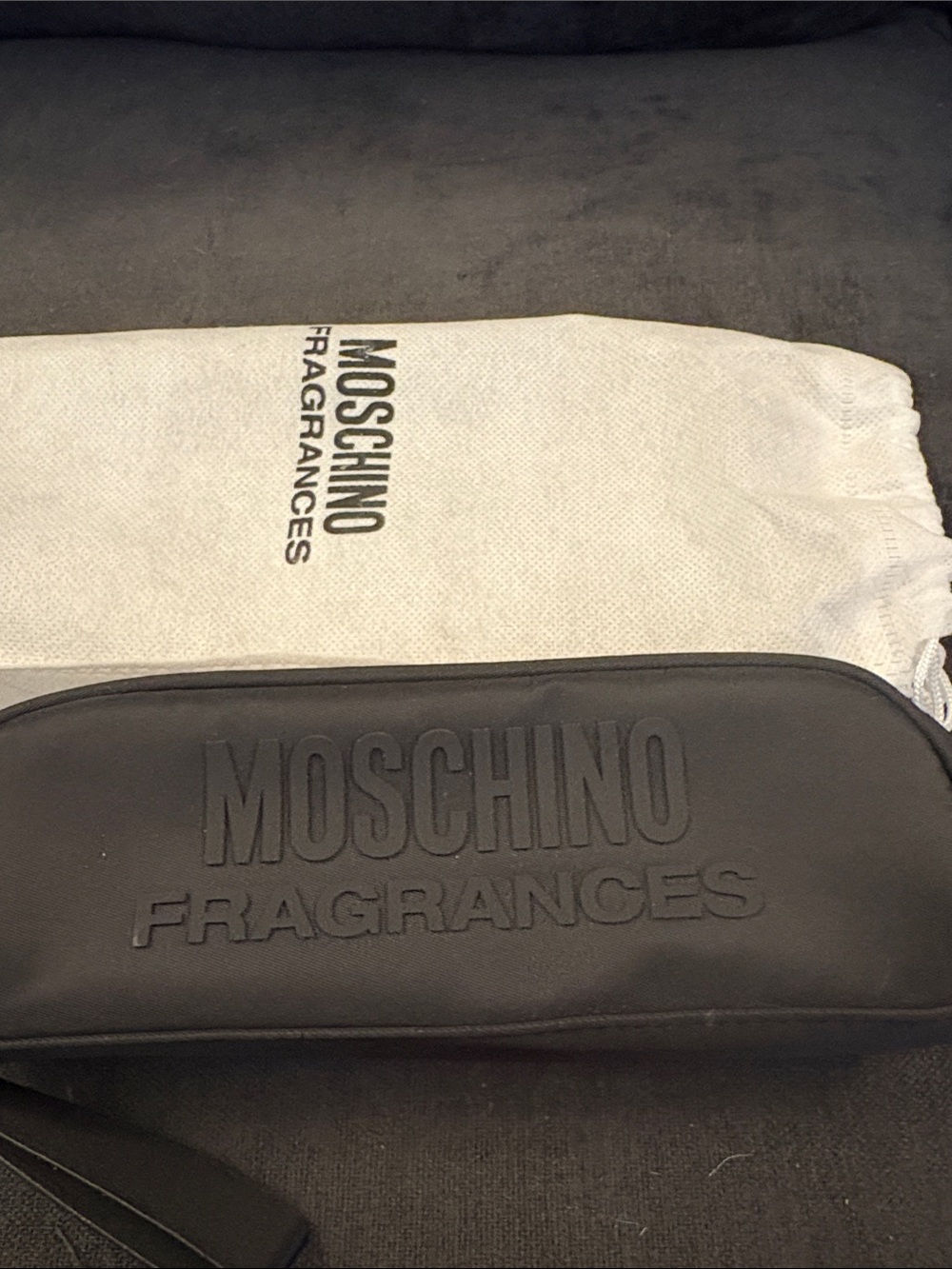 Moschino Black Embossed Toiletry Bag